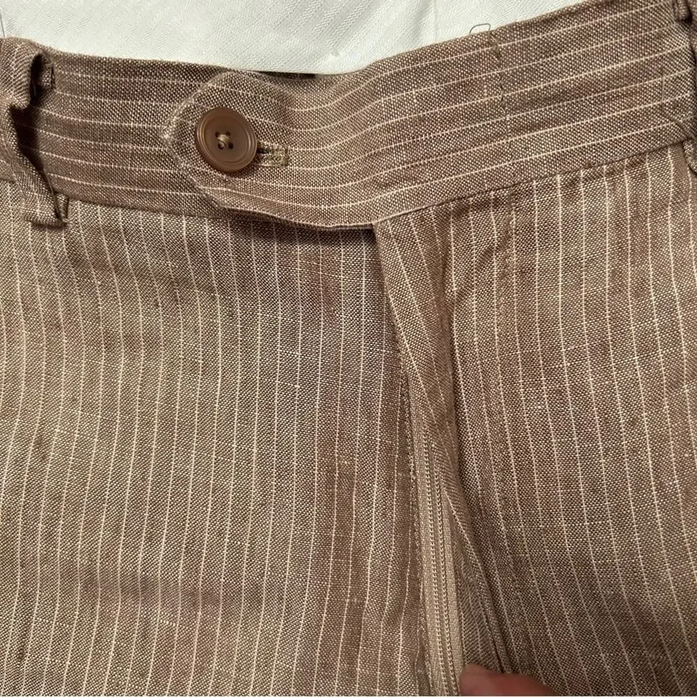 Bar III Men's 100% Linen Tan Pinstripe Pants, Size 42L